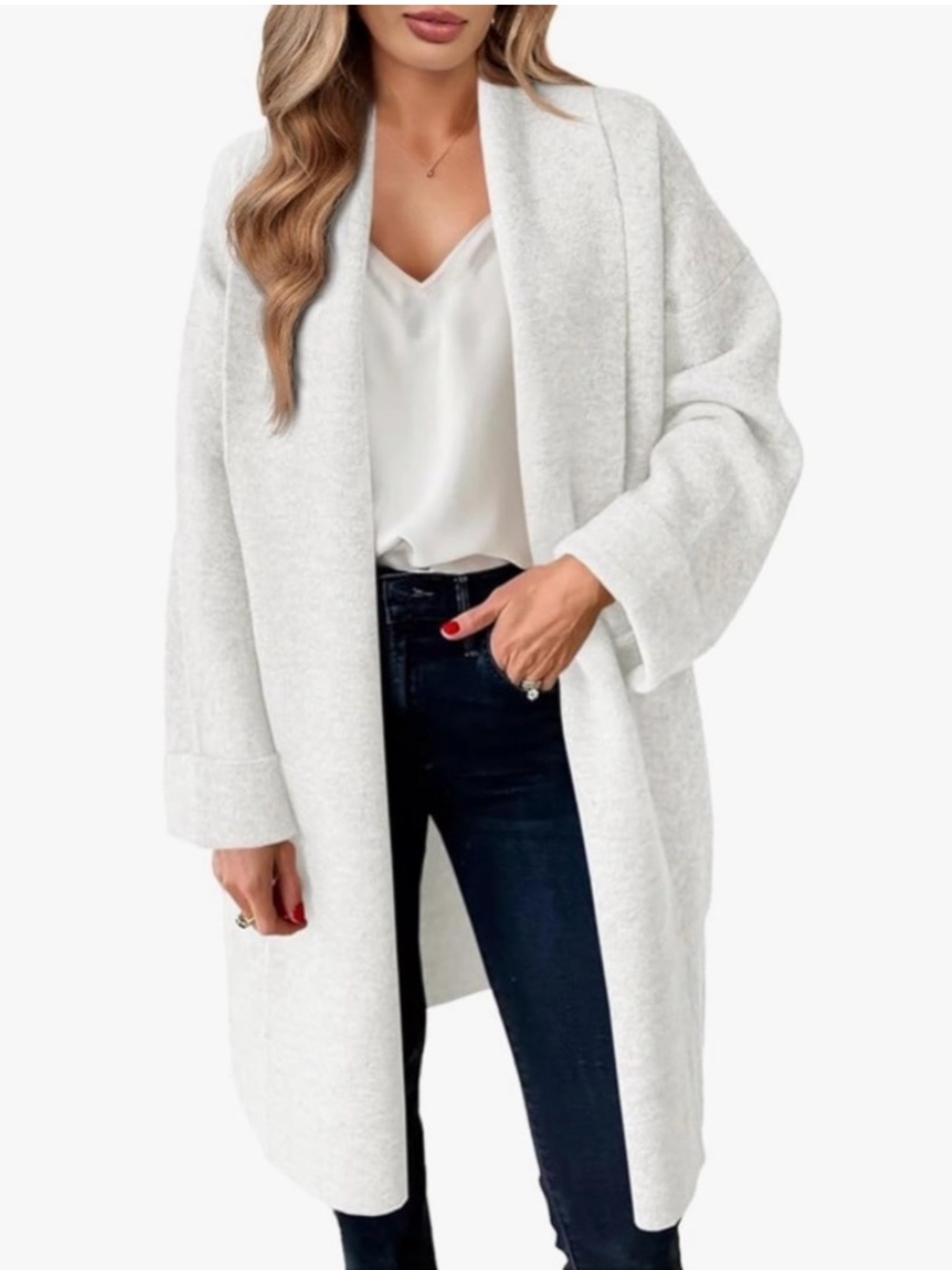 Saodimallsu white long cardigan oversized slouchy knit fall trendy jacket